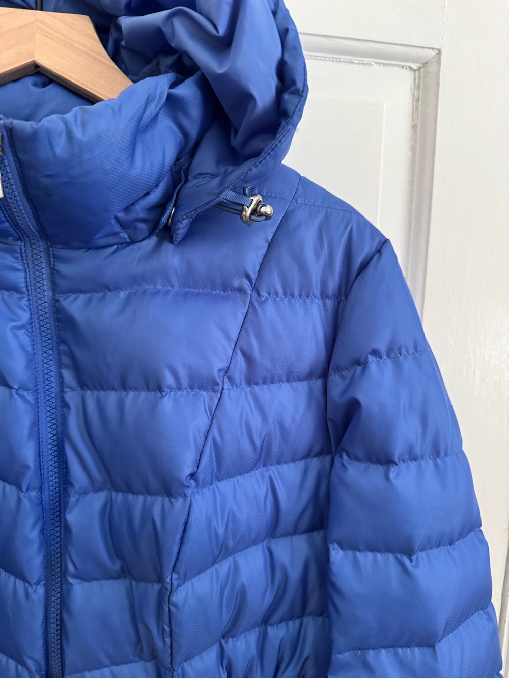 Women’s Lands' End Royal Cobalt Blue Hooded Mid-Length Puffer Coat Jacket, Large - Picture 3 of 12